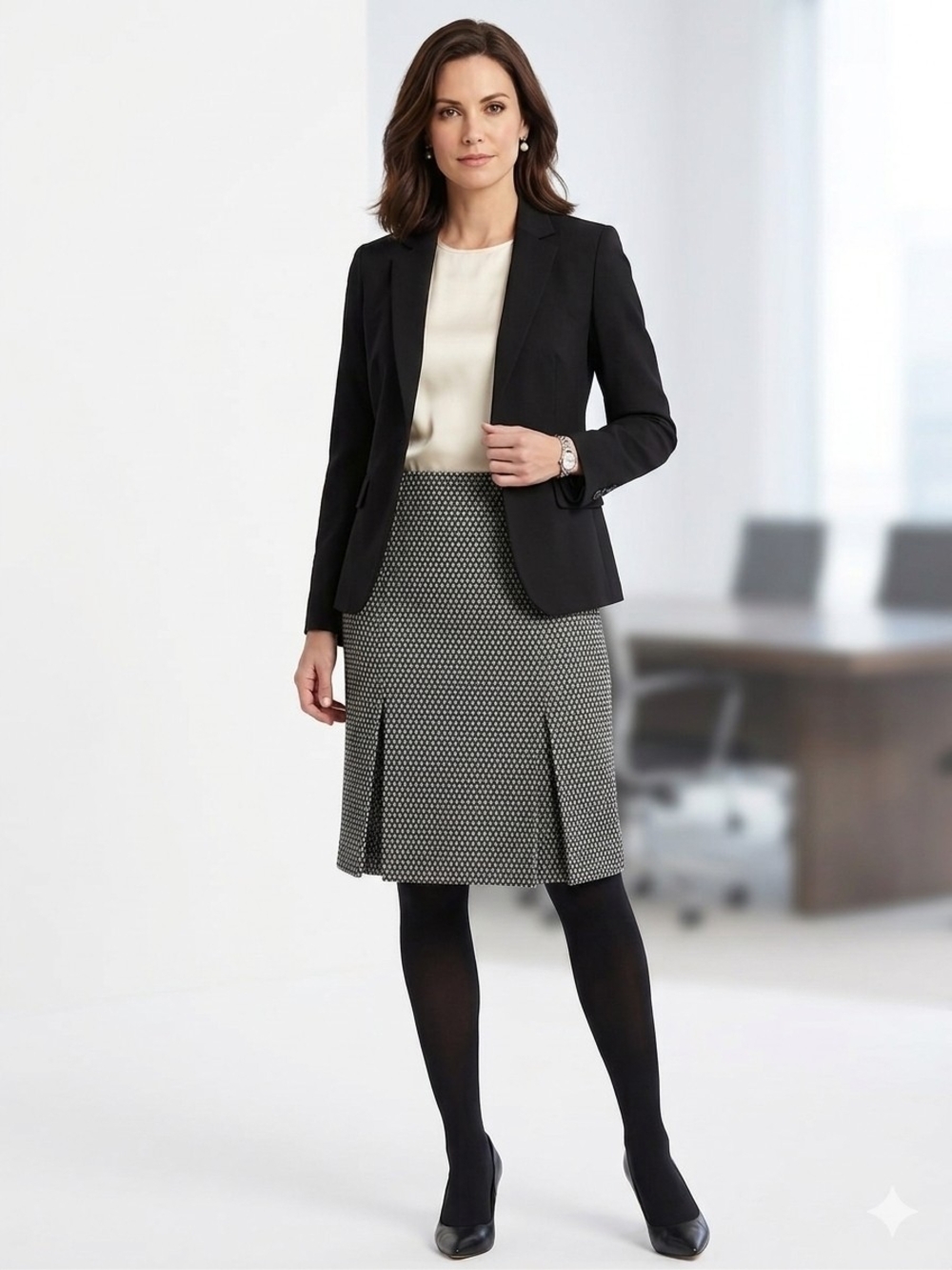 Amanda Smith Grey Textured Pleated Pencil Skirt Size 12 Career Classic Work